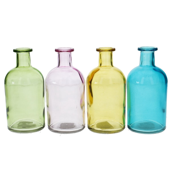 <h4>Glass colour Bottle round d2/6.5*13cm</h4>