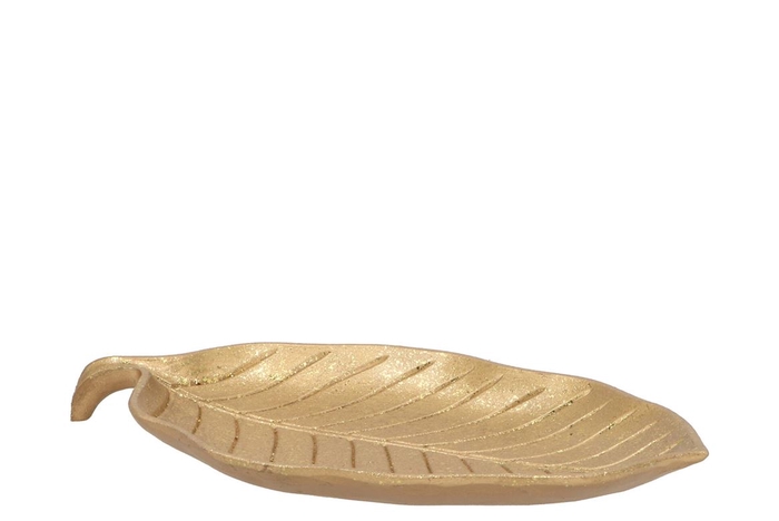 <h4>Wood tray leaf curved gold 29x18x3cm</h4>
