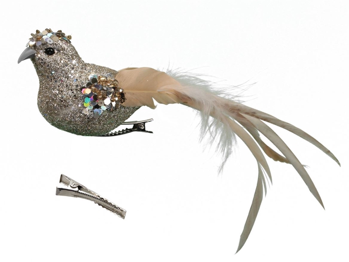 <h4>Deco bird glitter+clip 18cm x6</h4>
