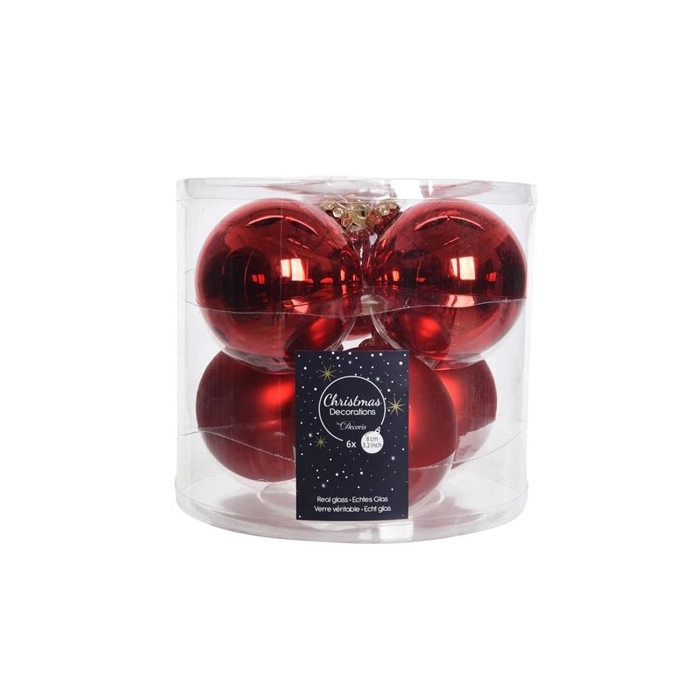 <h4>KERSTBAL GLASS 80MM CHRISTMASRED 6PCS</h4>