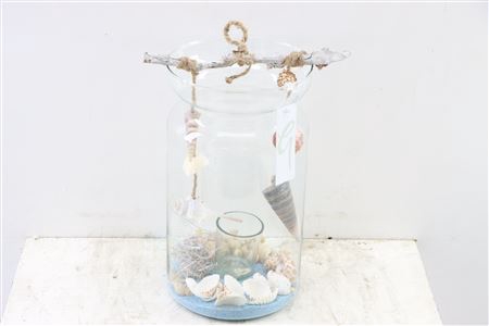 <h4>Arr Glass Milk Can L Blue Sand And Shells</h4>