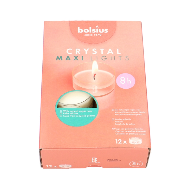 <h4>Kaars Theelicht maxi 8uurs x12 clear</h4>