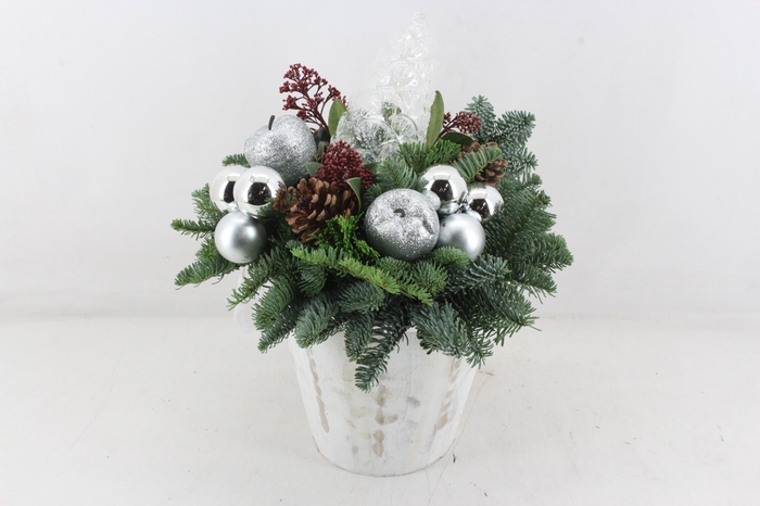 <h4>arr5 Kerst PL - Hout pot wit L zilver LED dennea.</h4>