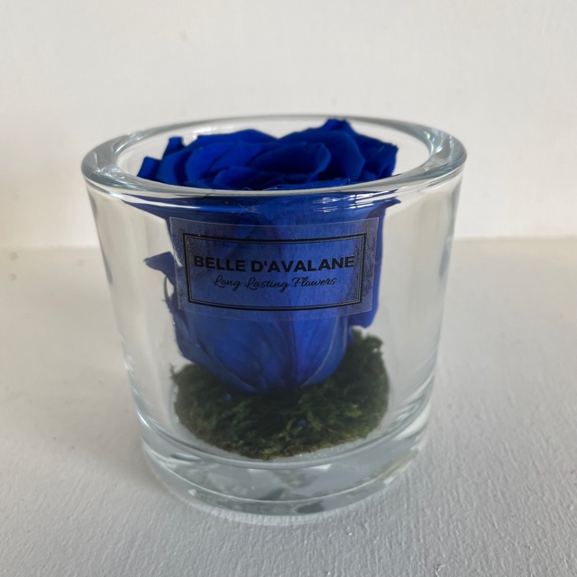 <h4>Cilinder d9x8h blauwe roos glas</h4>