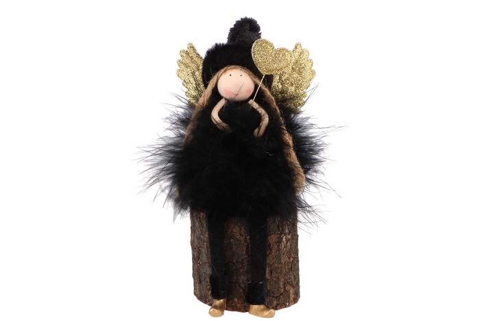 <h4>Fluffy engel zittend black/gold 7x10x15cm</h4>