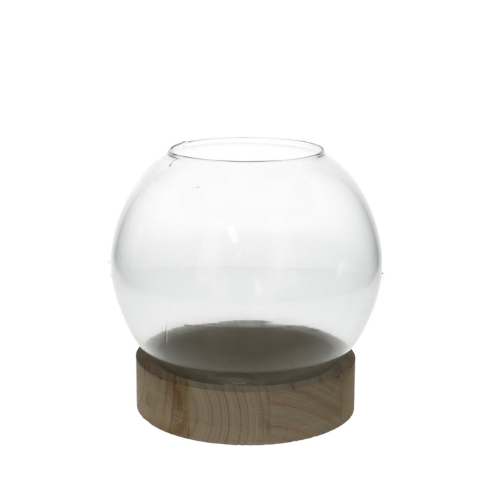 <h4>Glas Kogelvaas+voet hout d20*21cm</h4>