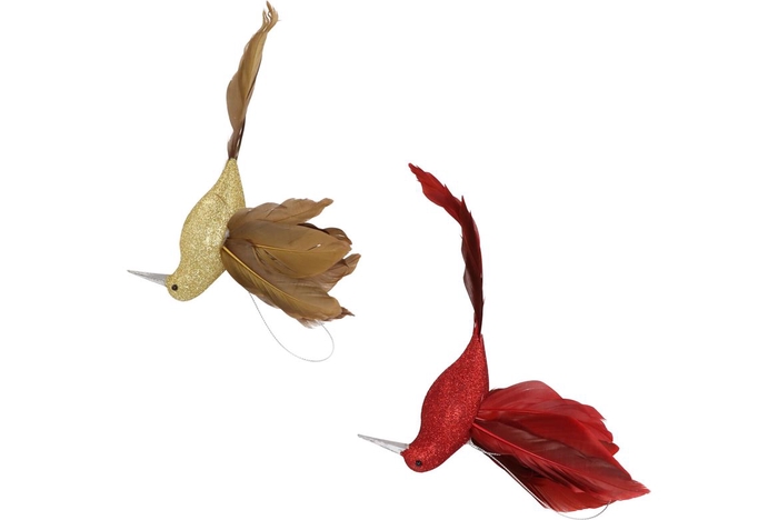 <h4>Deco shine bird humming red/gold 16cm ass p/1</h4>