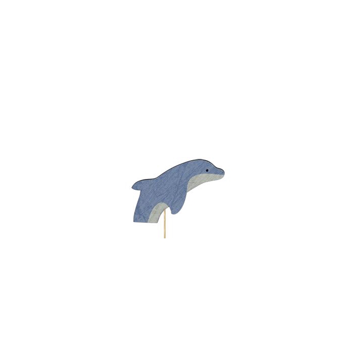 <h4>Bijsteker Dolfijn Hout 7x9,5cm+12cm Stok Blauw</h4>