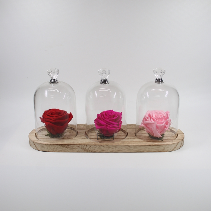 <h4>Stolp trio knop rood-fuchsia-roze glas</h4>